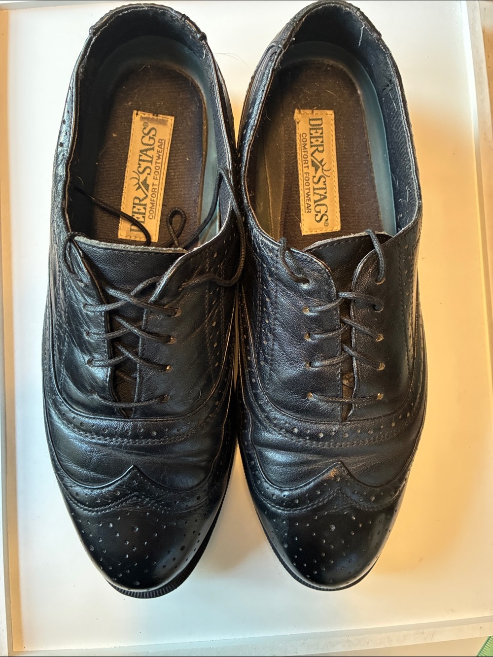 Deer Stags Black Leather Wingtip Derby Dress Shoes